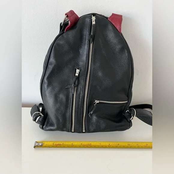 Anita Jackel Natural Leather Sling Turtle Backpack Red Black Canadian Made - Picture 8 of 11